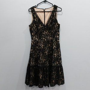 Eliza J Fit and Flare Black Lace V Neck Cocktail Dress Size 8